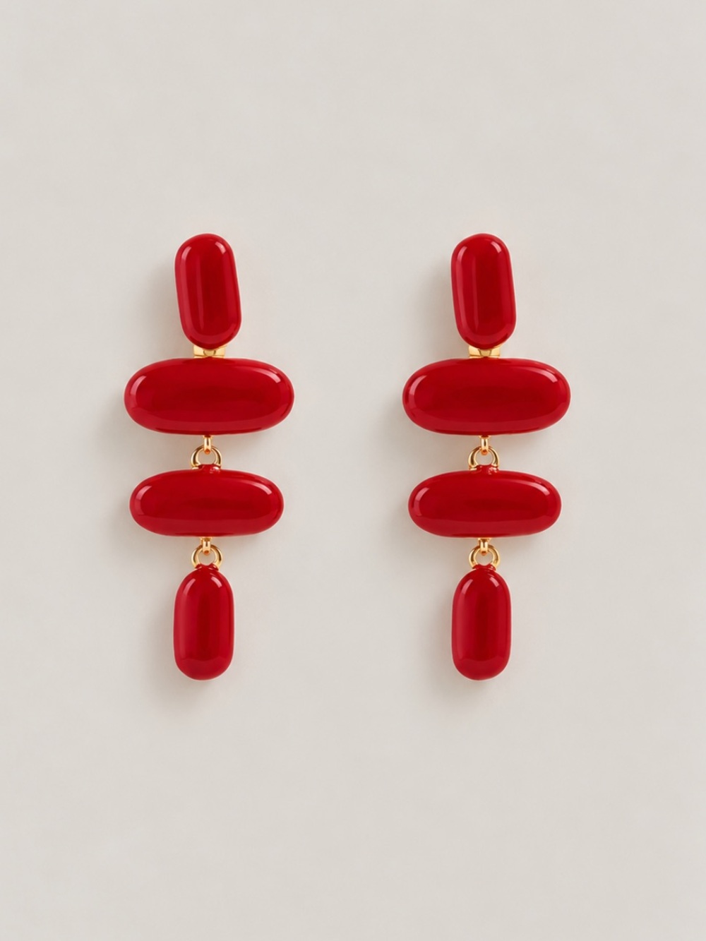 New! Cherry Red Geometric Drop Earrings NWOT